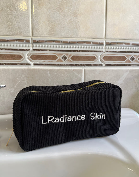 Black Corduroy Cosmetic Bag with Gold Zip